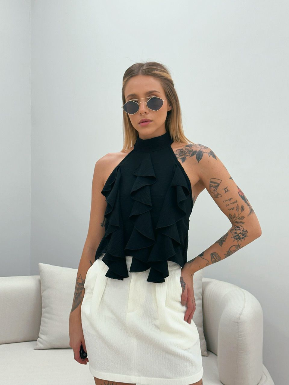 BLUSA LAIS FRENTE ÚNICA PRETA - 0048250033 - CAROLLA FERRARO