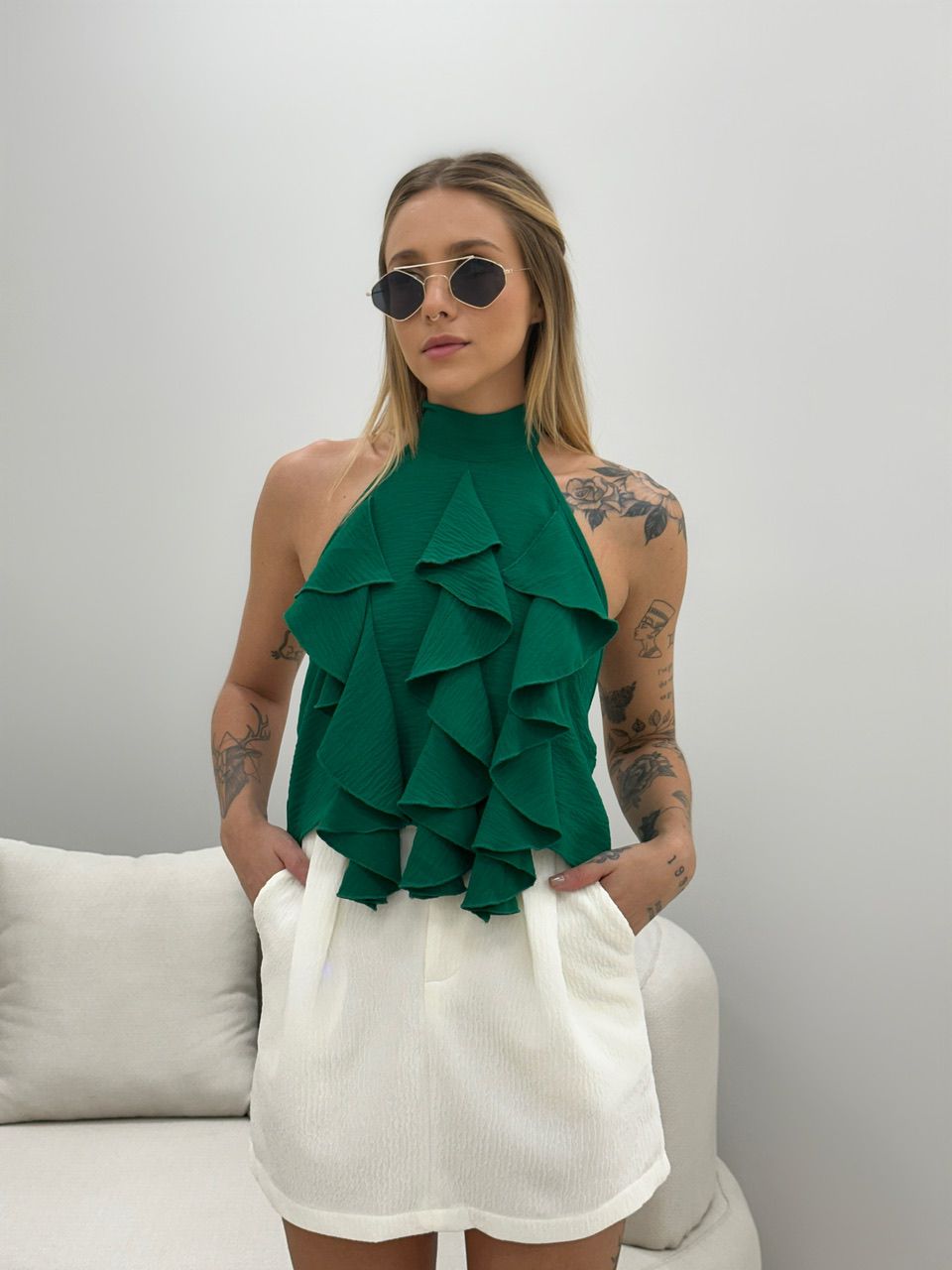 BLUSA LAIS FRENTE ÚNICA VERDE - 0048250014 - CAROLLA FERRARO