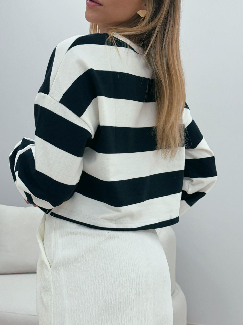 BLUSA MOLETINHO LISTRADA PRETO
