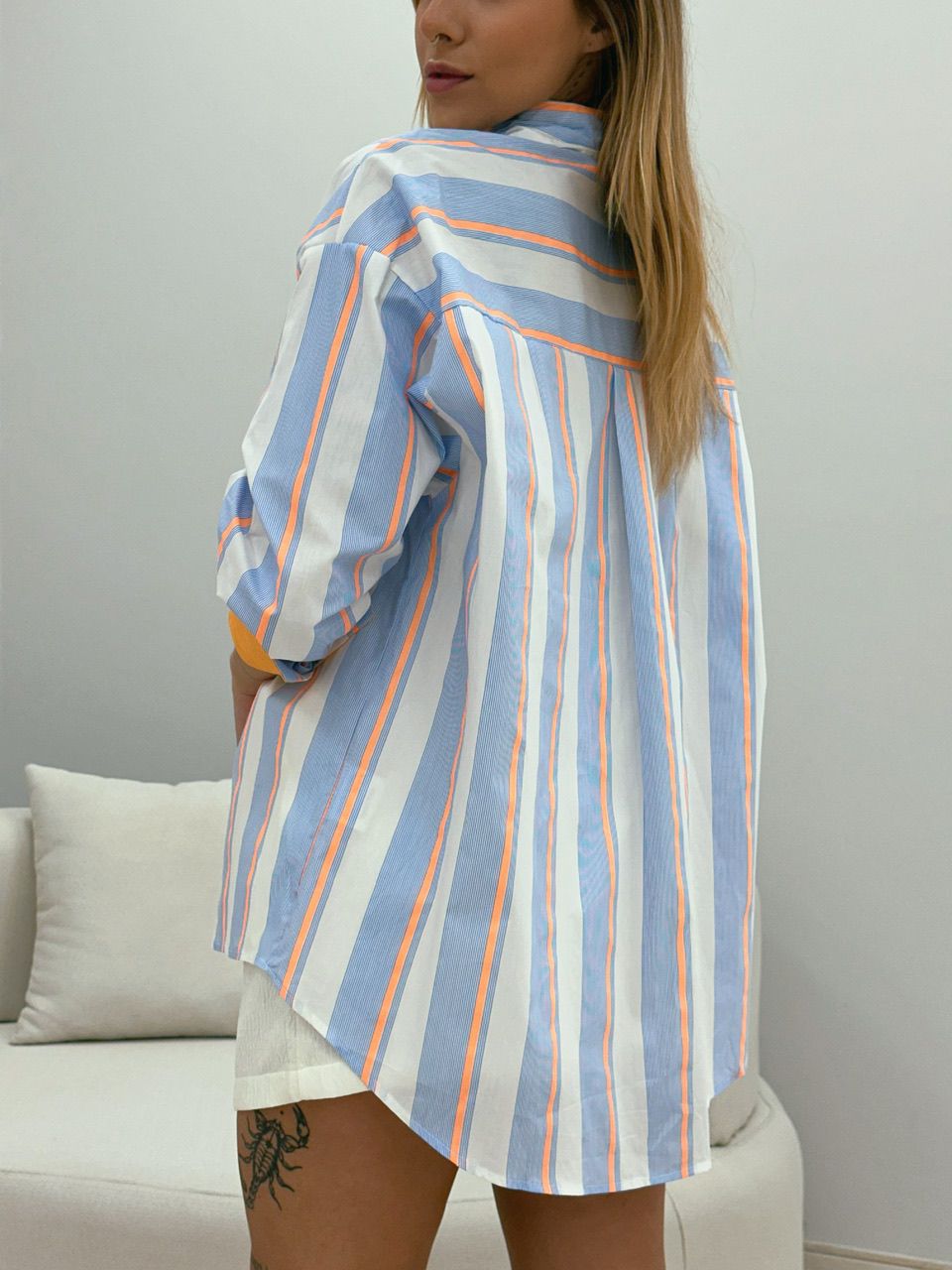 CAMISA NEON LISTRADA LARANJA