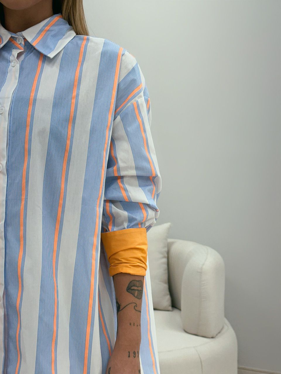CAMISA NEON LISTRADA LARANJA