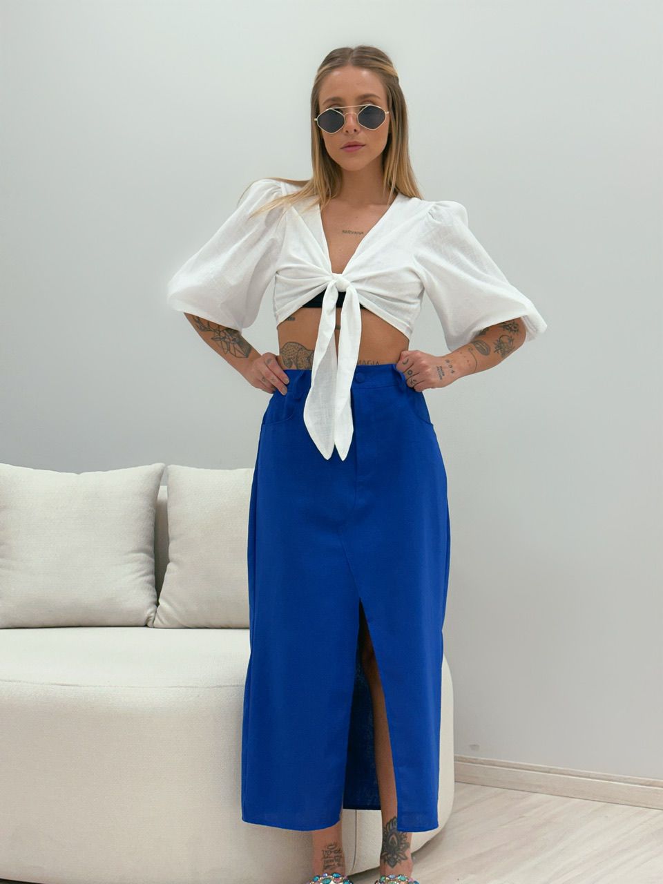 SAIA CLARA MIDI AZUL - 0048240109 - CAROLLA FERRARO