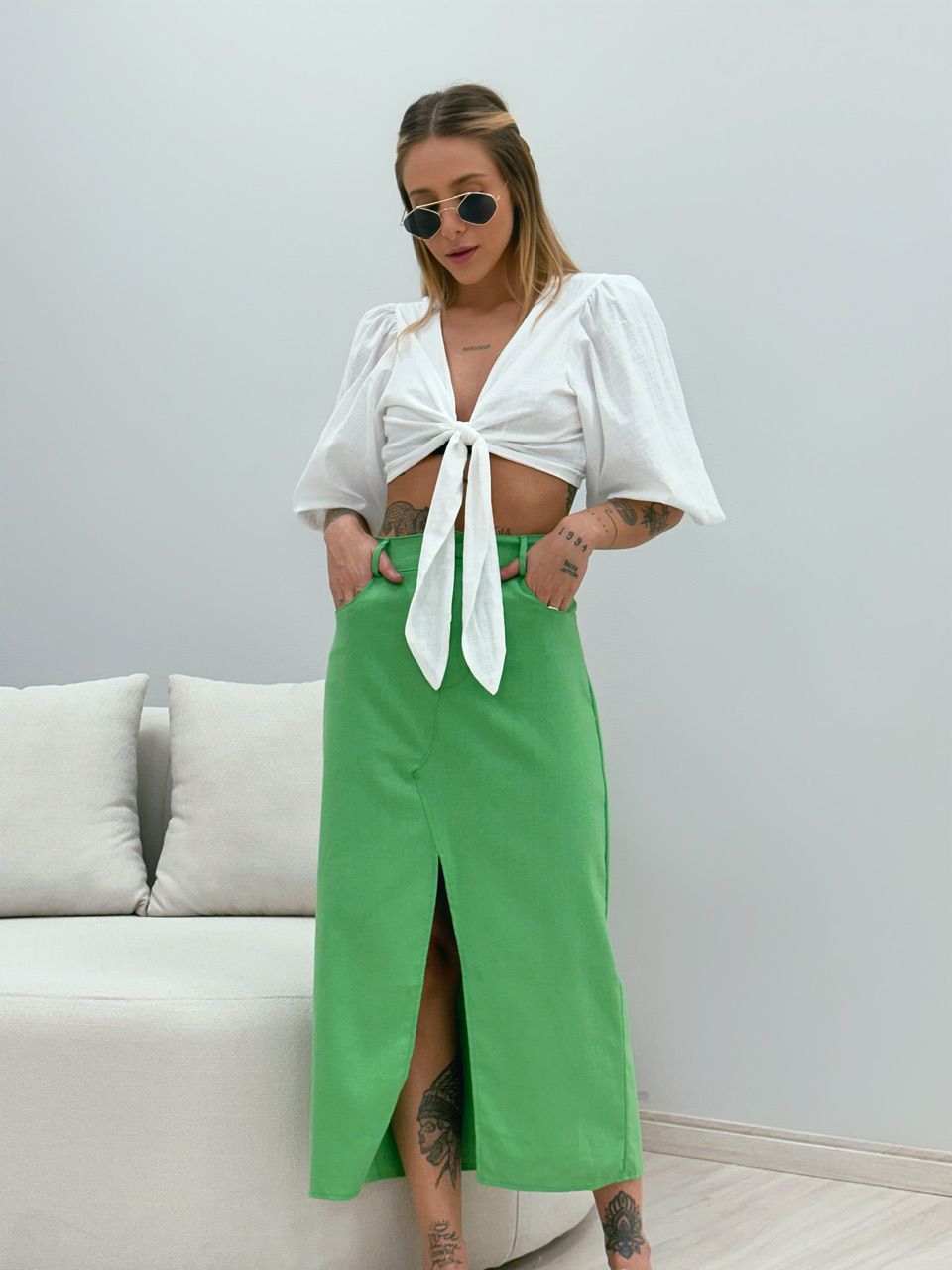 SAIA CLARA MIDI VERDE - 0048240014 - CAROLLA FERRARO