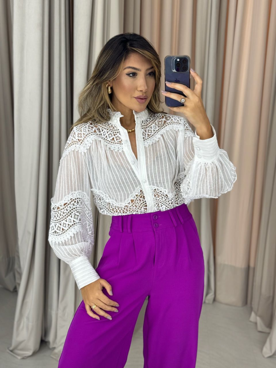 CAMISA LUIZA GUIPIR OFF - 0049350048 - CAROLLA FERRARO