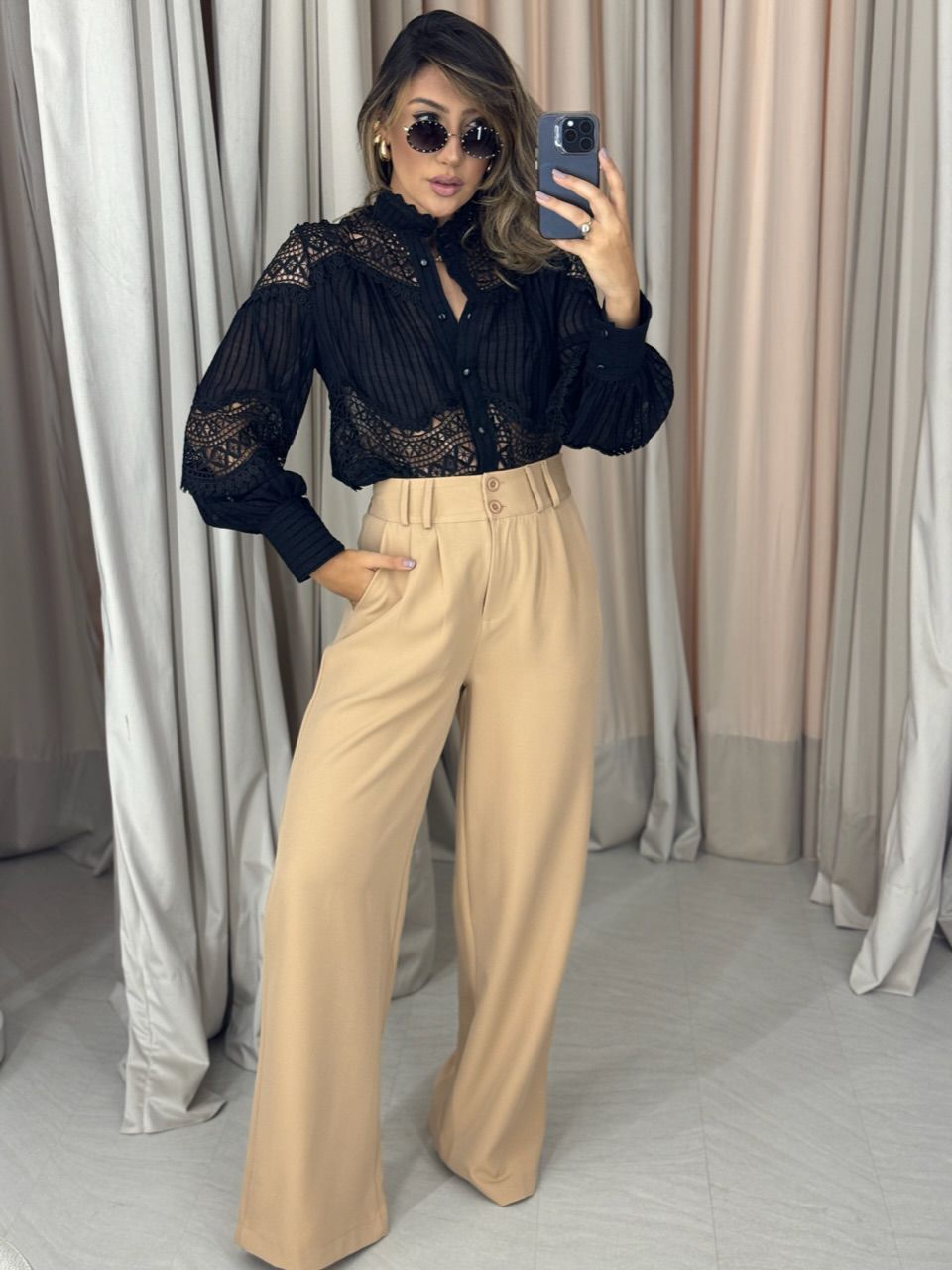 CAMISA LUIZA GUIPIR PRETA