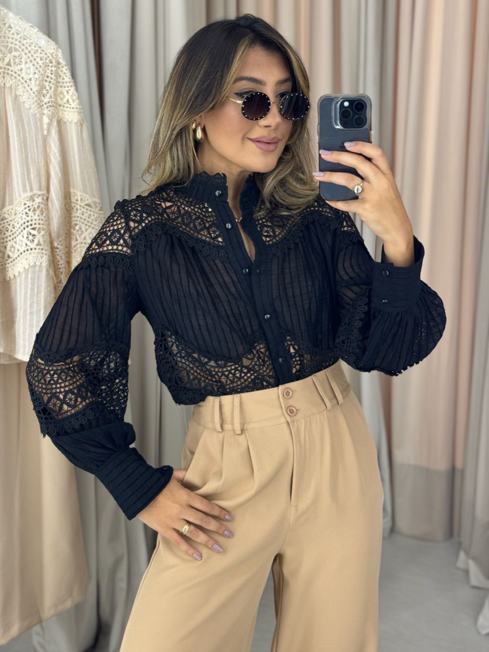 CAMISA LUIZA GUIPIR PRETA
