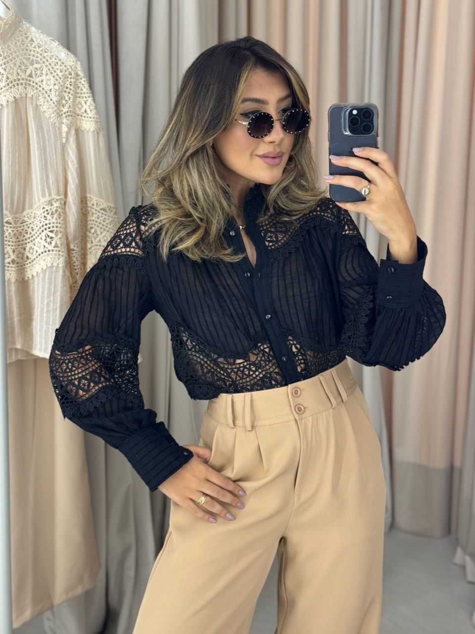 CAMISA LUIZA GUIPIR PRETA