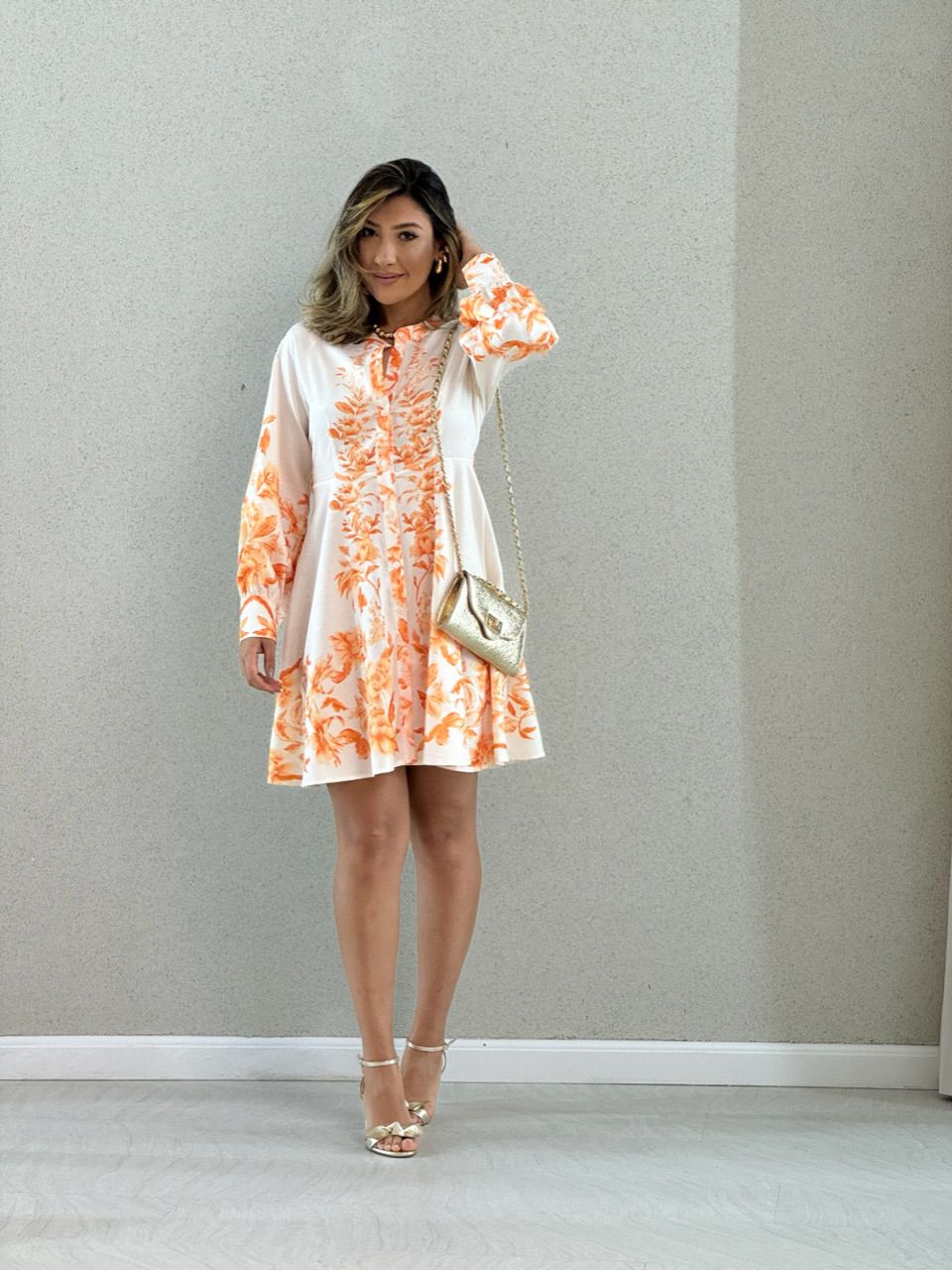 VESTIDO ADRIANA FLORAL LARANJA - 0049380068 - CAROLLA FERRARO