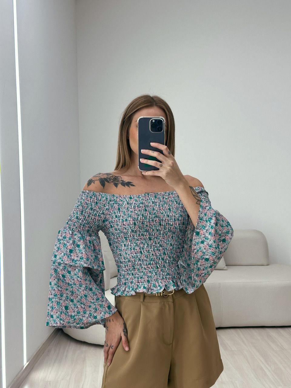 BLUSA LORENA LASTEX VERDE - 0050470014 - CAROLLA FERRARO