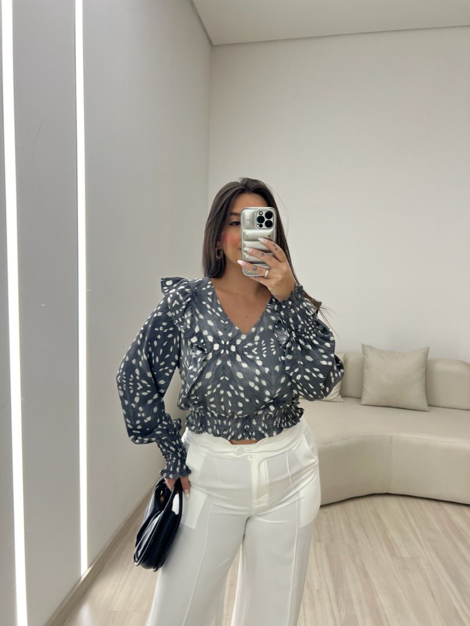 BLUSA REBECA MANGA CINZA