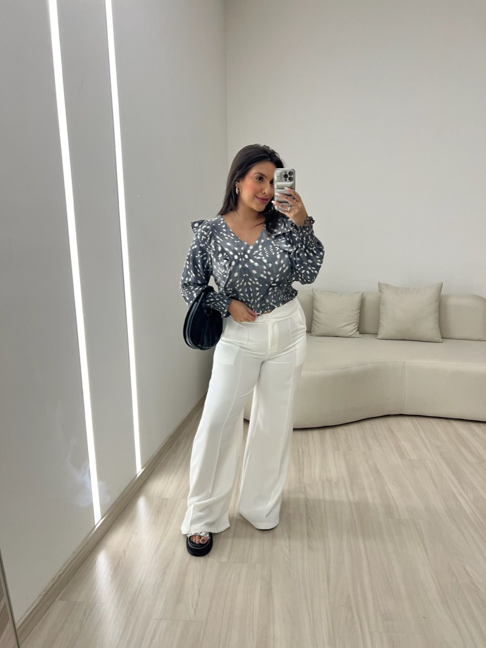 BLUSA REBECA MANGA CINZA