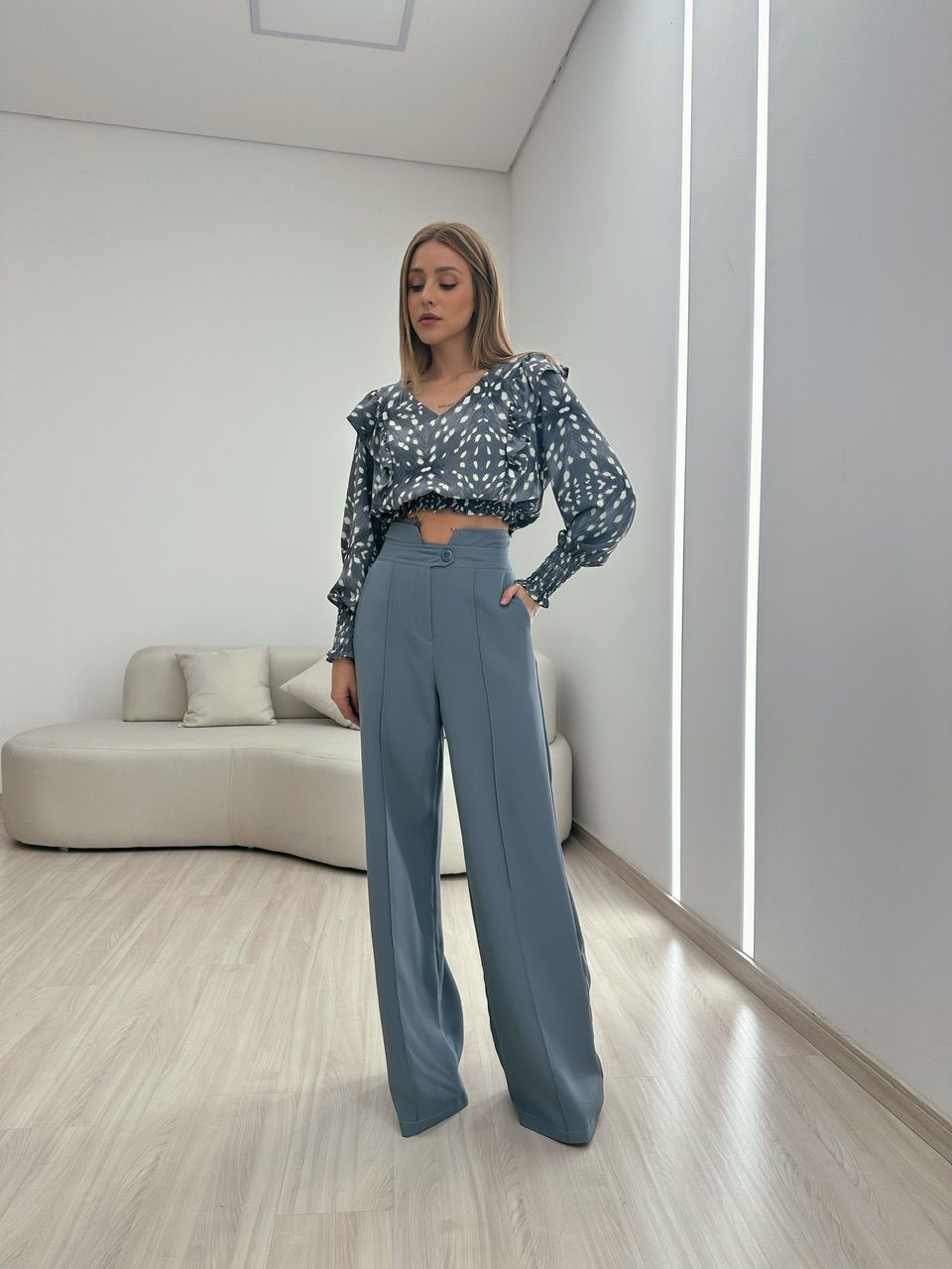 BLUSA REBECA MANGA CINZA