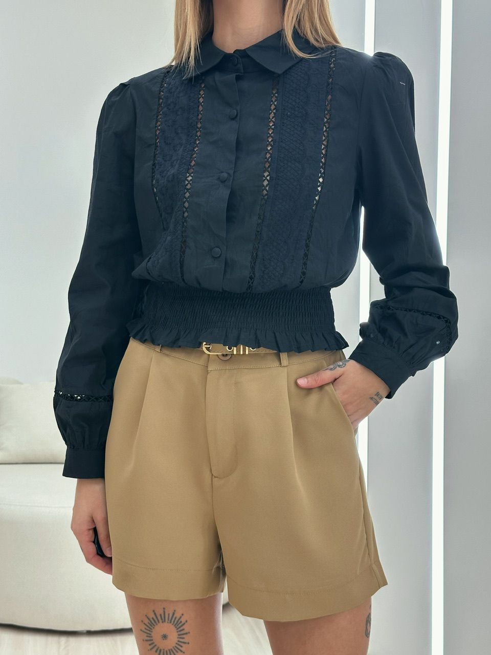 CAMISA BELLA LASTEX PRETA