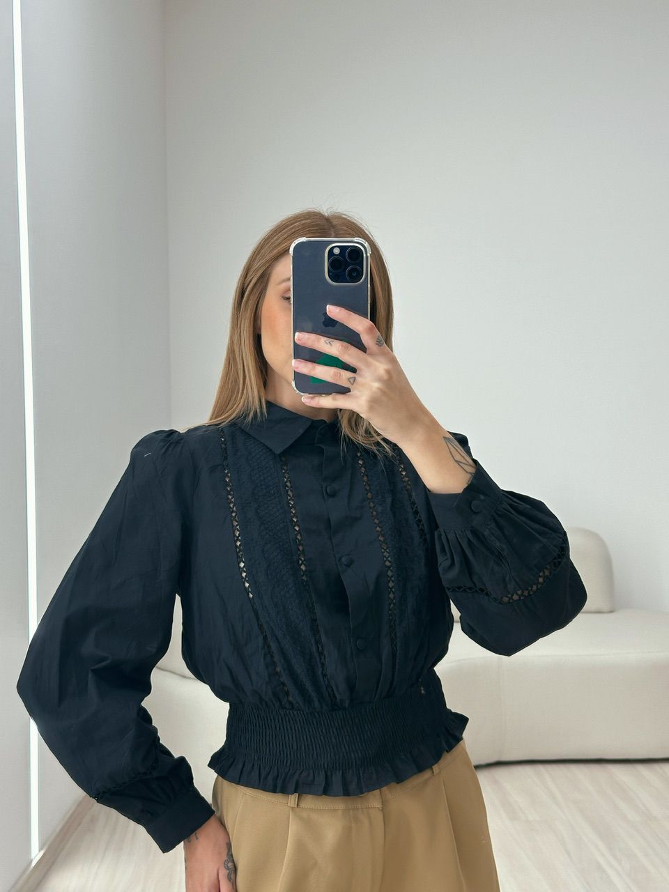 CAMISA BELLA LASTEX PRETA