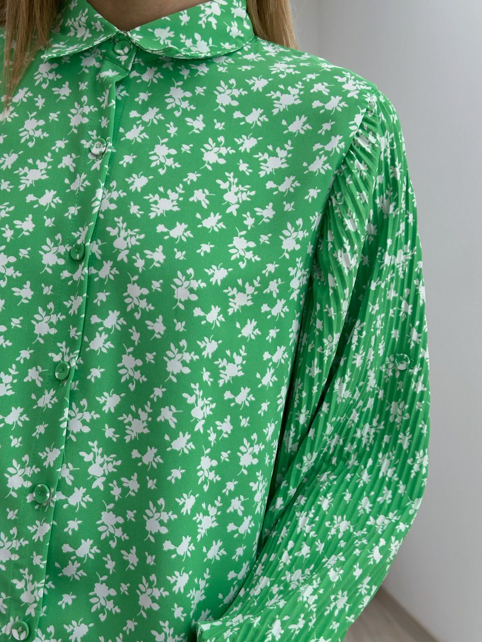 CAMISA FLORAL MANGA PLISSADA VERDE