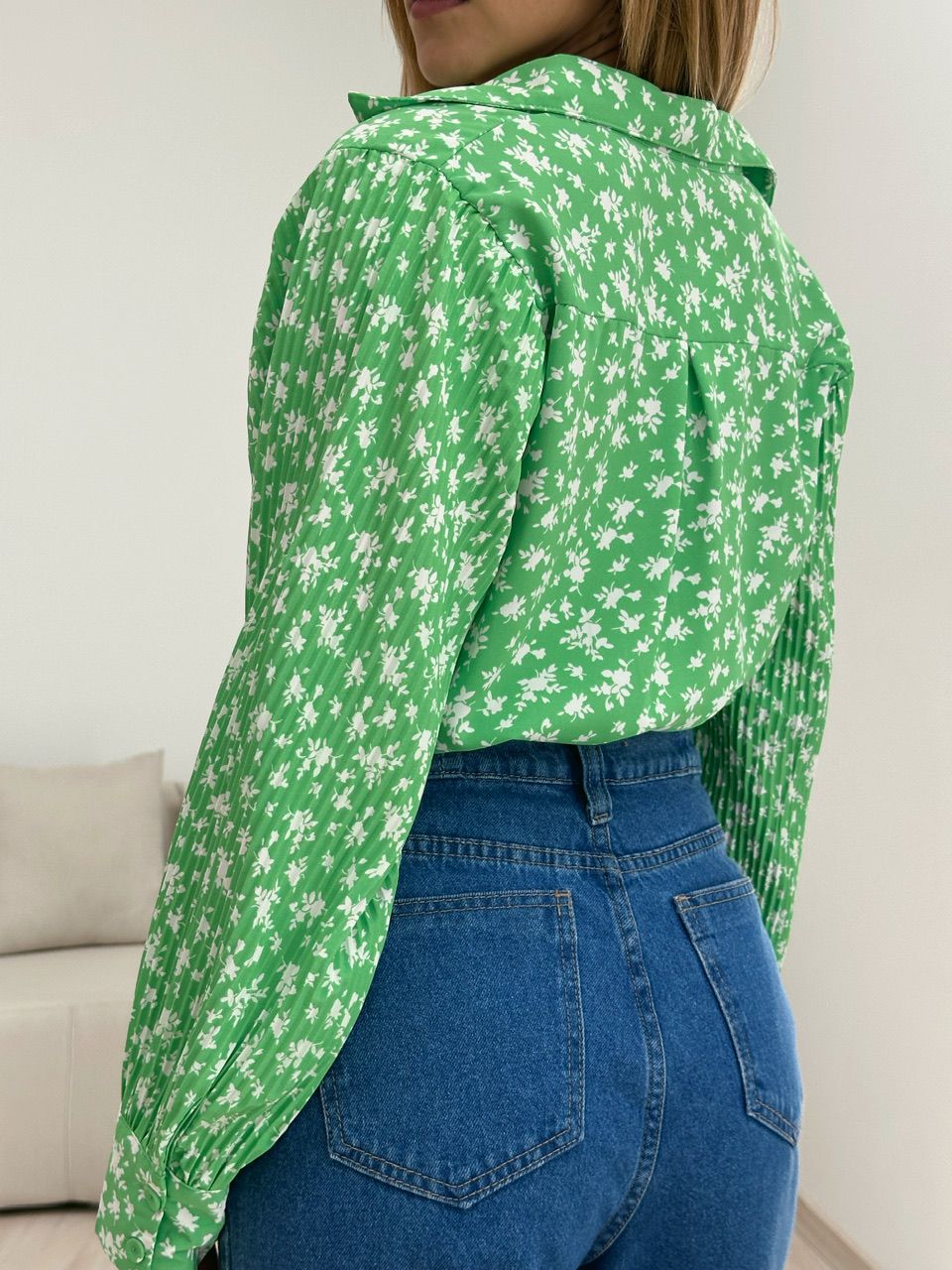 CAMISA FLORAL MANGA PLISSADA VERDE