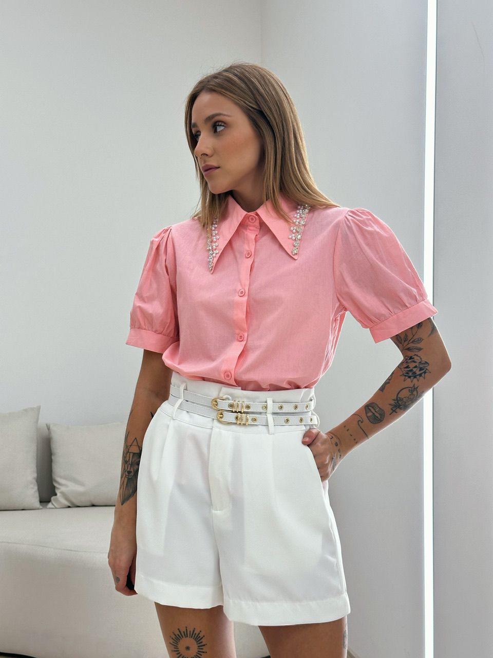 CAMISA ISIS PEDRARIA ROSA - 0050450031 - CAROLLA FERRARO