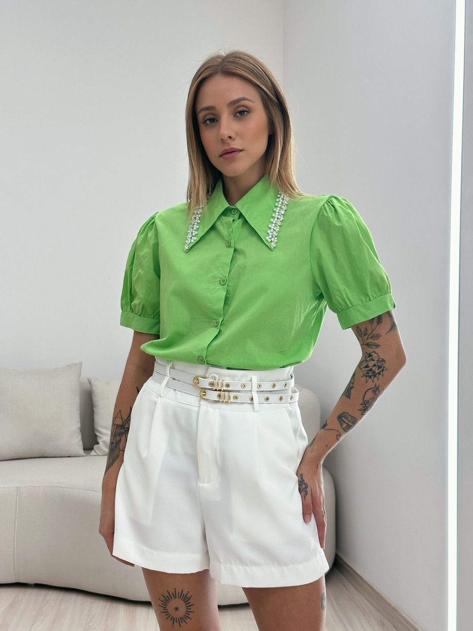 CAMISA ISIS PEDRARIA VERDE - 0050450014 - CAROLLA FERRARO