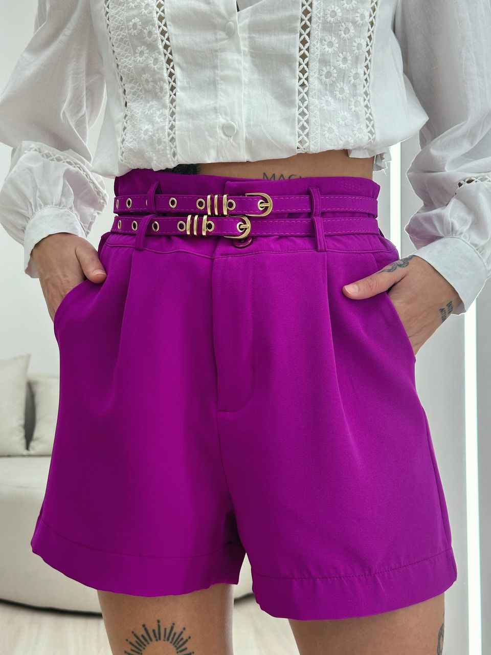 SHORT CECÍLIA ALFAIATARIA FUCSIA - 0050440120 - CAROLLA FERRARO