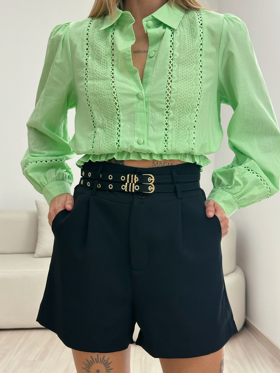 SHORT CECÍLIA ALFAIATARIA PRETO - 0050440032 - CAROLLA FERRARO