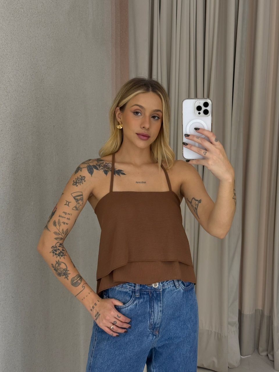 CROPPED SANDRA COSTAS ABERTAS MARROM - 0061180054 - CAROLLA FERRARO