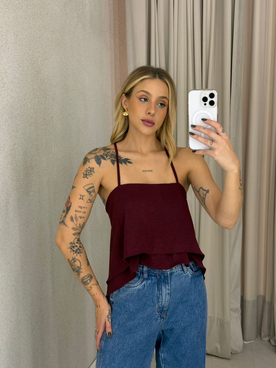 CROPPED SANDRA COSTAS ABERTAS VINHO - 0061180168 - CAROLLA FERRARO