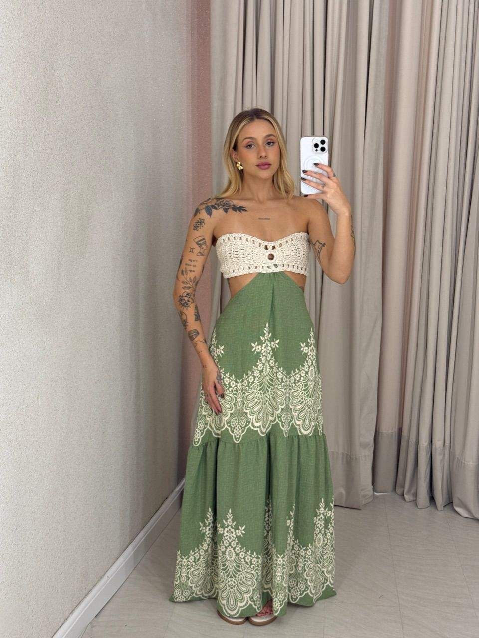 VESTIDO BIANCA TOP CROCHÊ verde - 0062950014 - CAROLLA FERRARO
