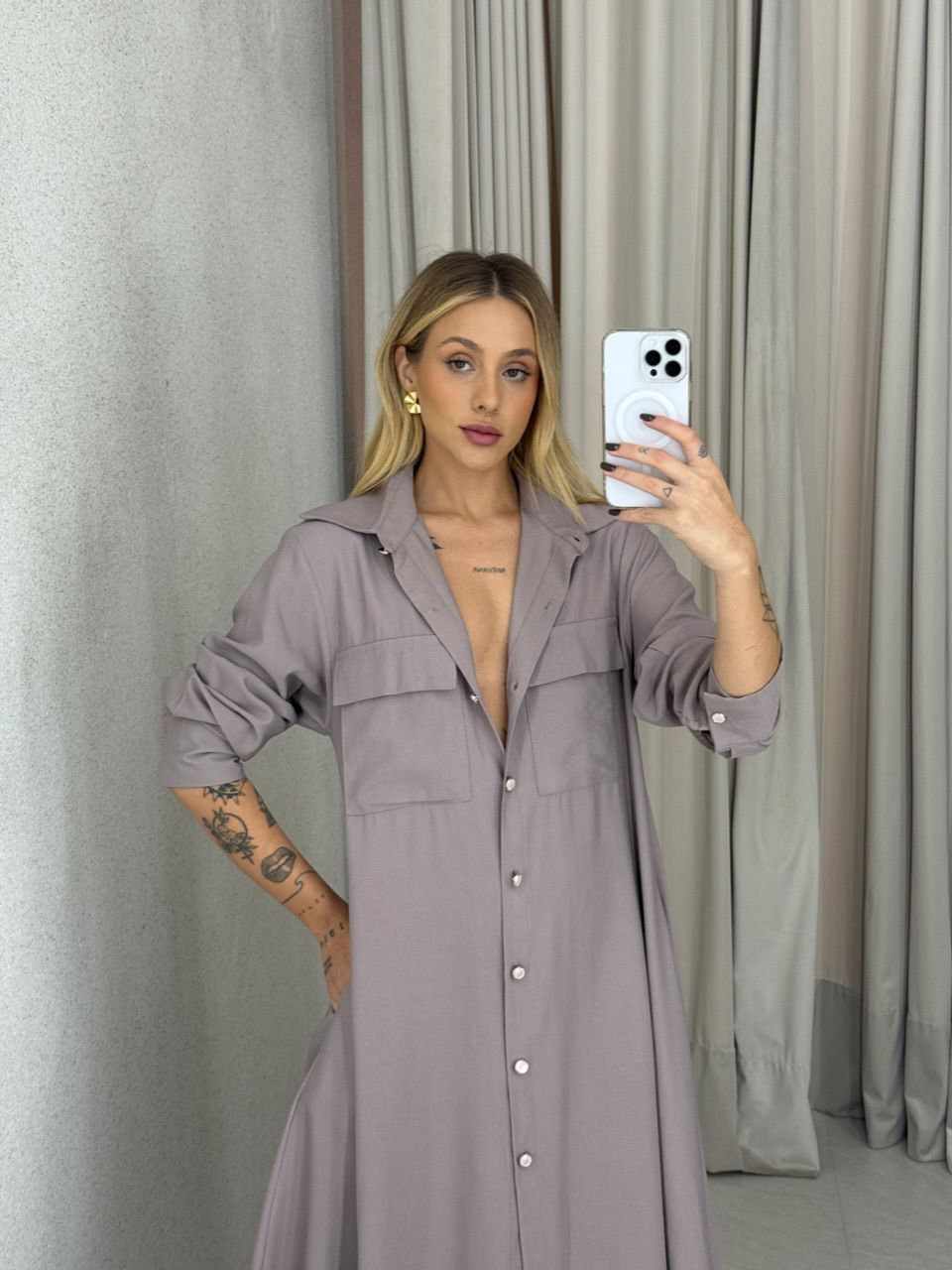 VESTIDO PALOMA MANGA LONGA CAQUI