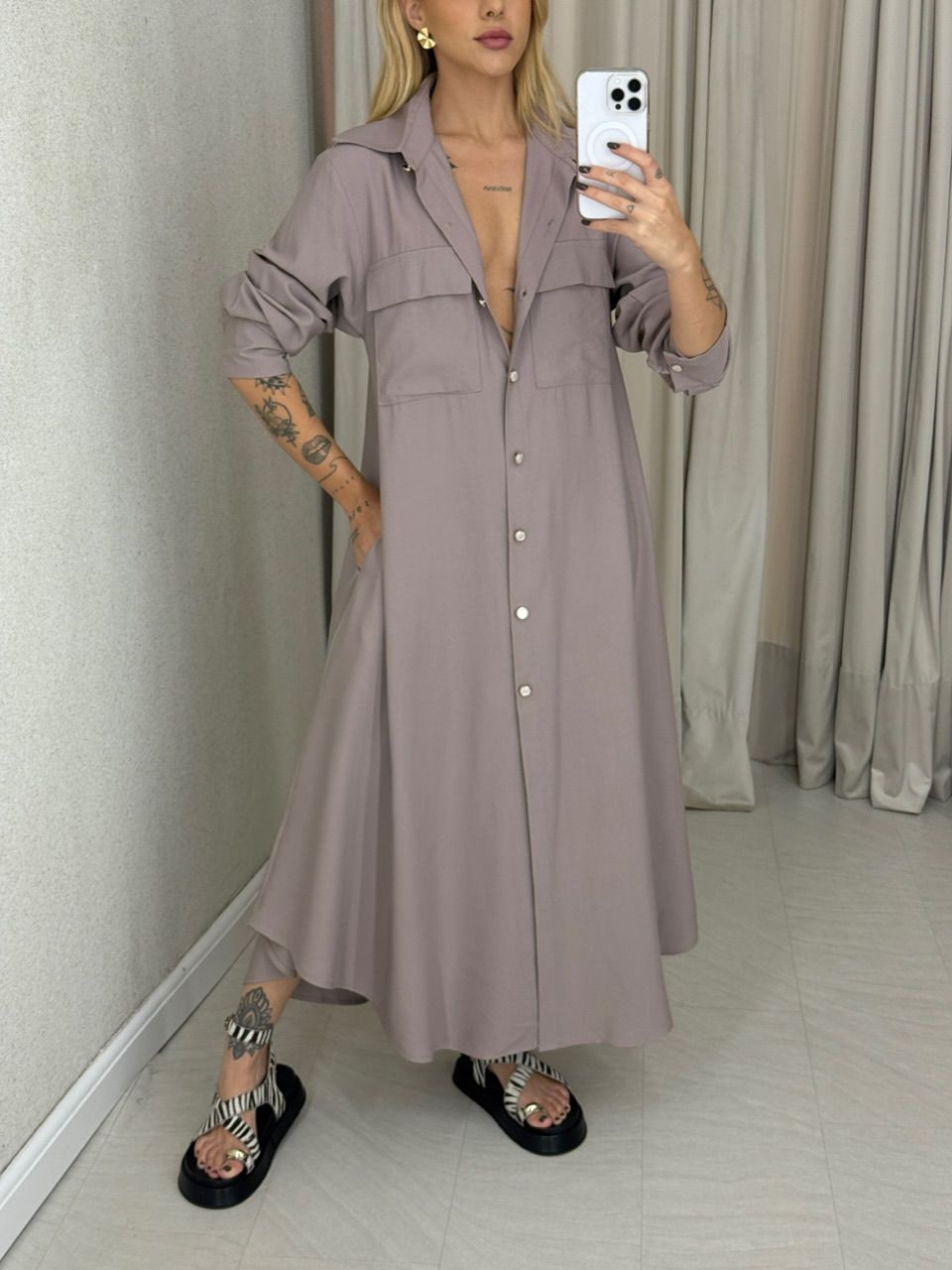 VESTIDO PALOMA MANGA LONGA CAQUI