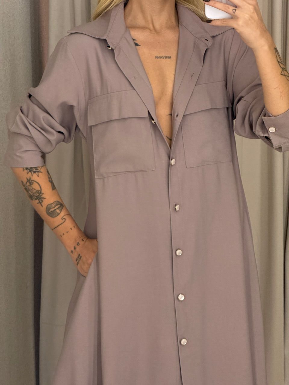 VESTIDO PALOMA MANGA LONGA CAQUI