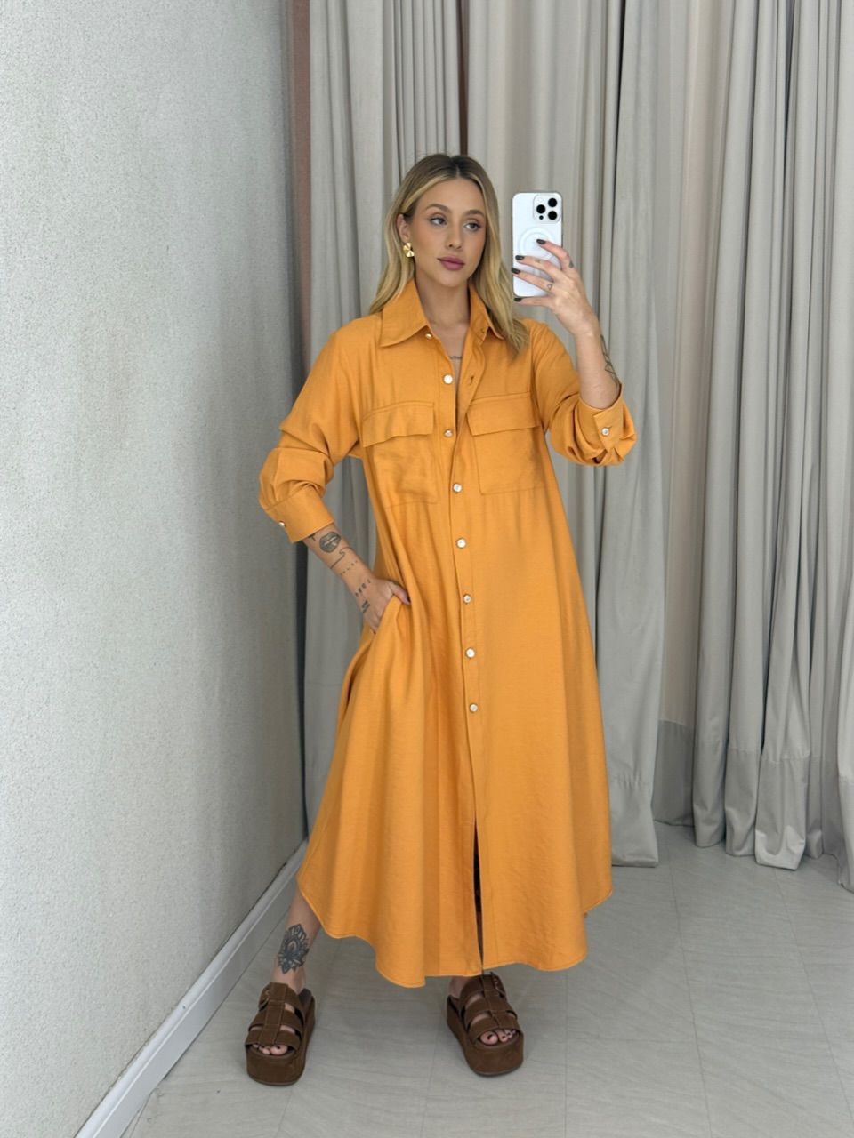VESTIDO PALOMA MANGA LONGA LARANJA - 0062940068 - CAROLLA FERRARO