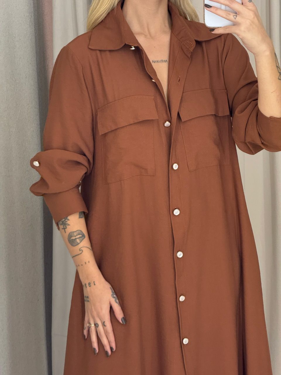 VESTIDO PALOMA MANGA LONGA MARROM