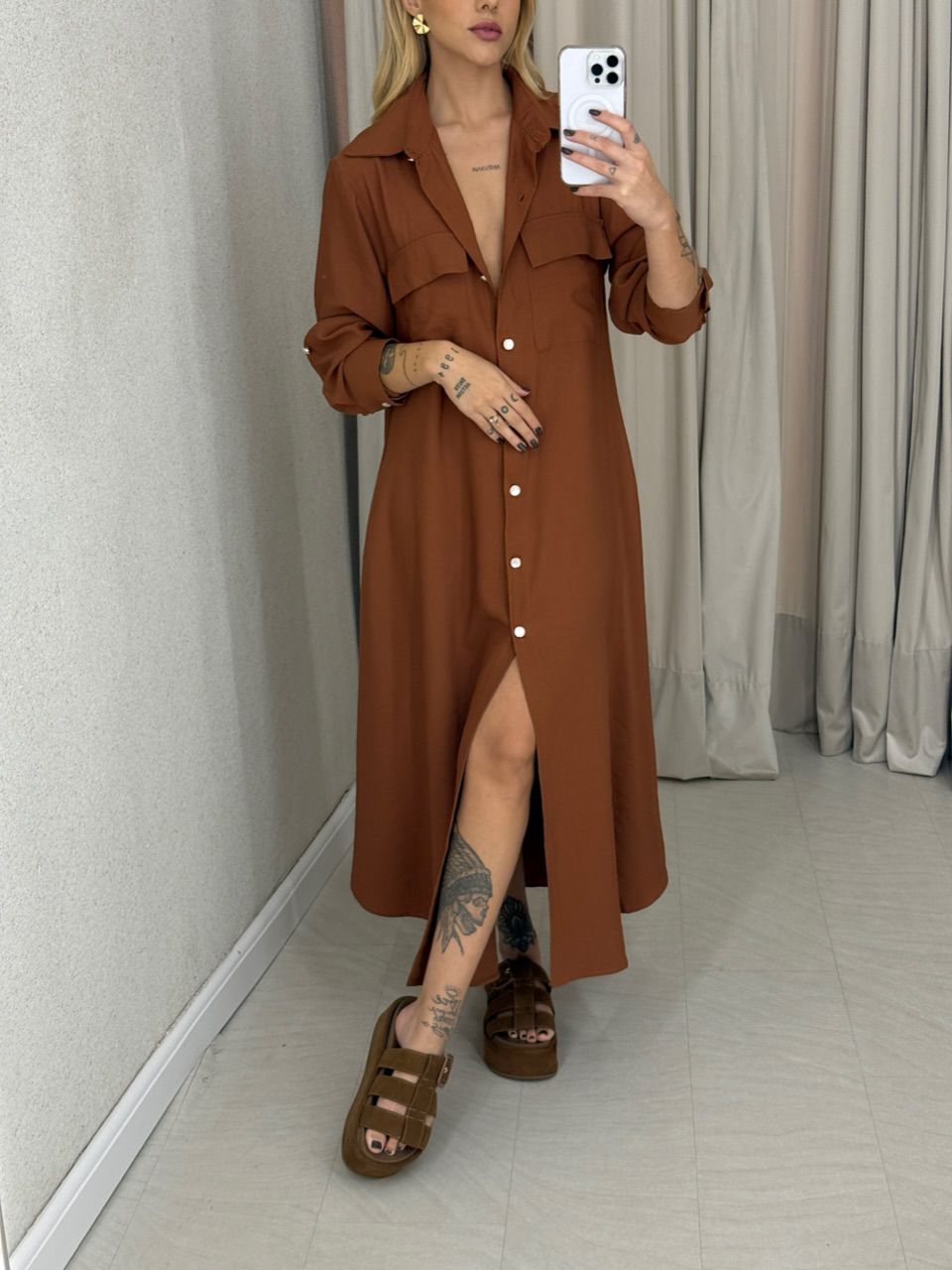 VESTIDO PALOMA MANGA LONGA MARROM