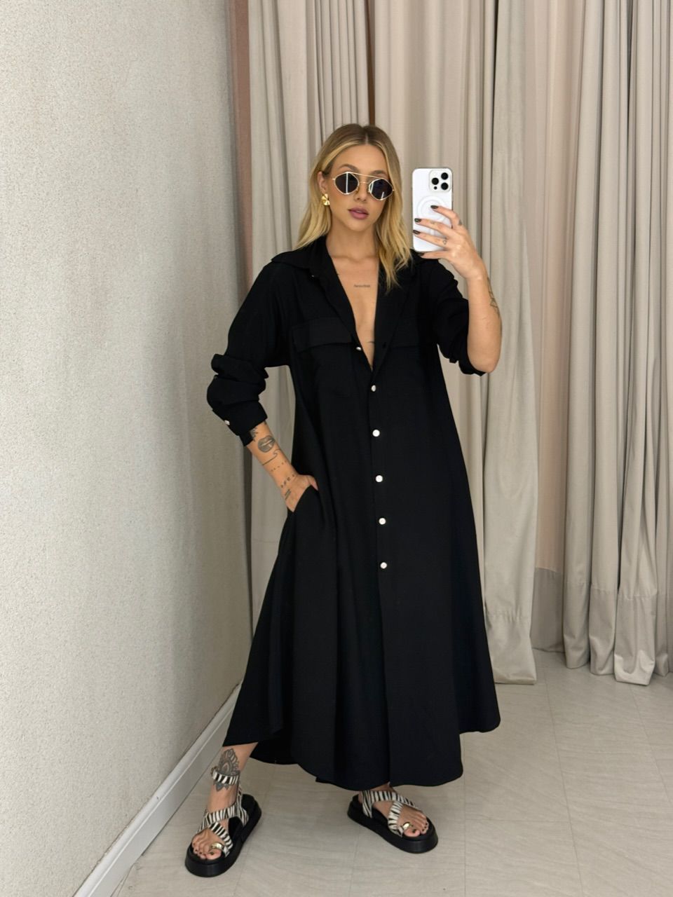 VESTIDO PALOMA MANGA LONGA PRETO