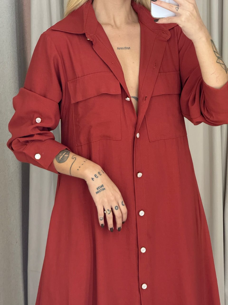 VESTIDO PALOMA MANGA LONGA TELHA