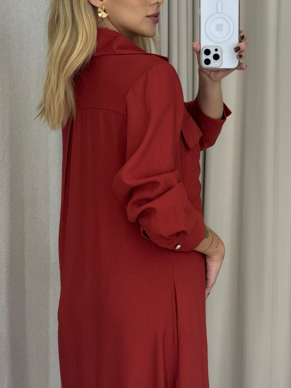 VESTIDO PALOMA MANGA LONGA TELHA