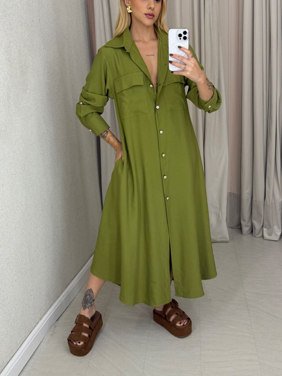 VESTIDO PALOMA MANGA LONGA VERDE