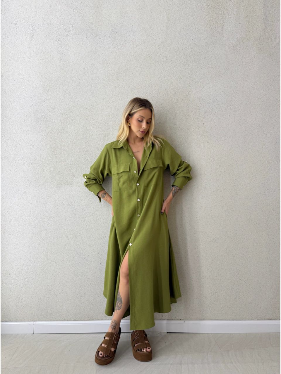 VESTIDO PALOMA MANGA LONGA VERDE