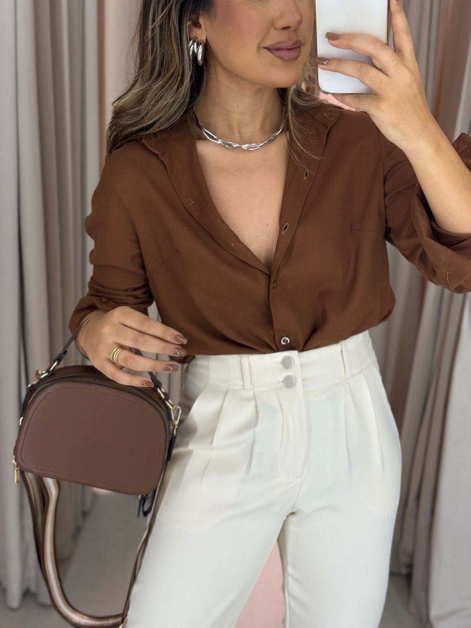 CAMISA ALANA LINHO CAPUCCINO - 0063870125 - CAROLLA FERRARO