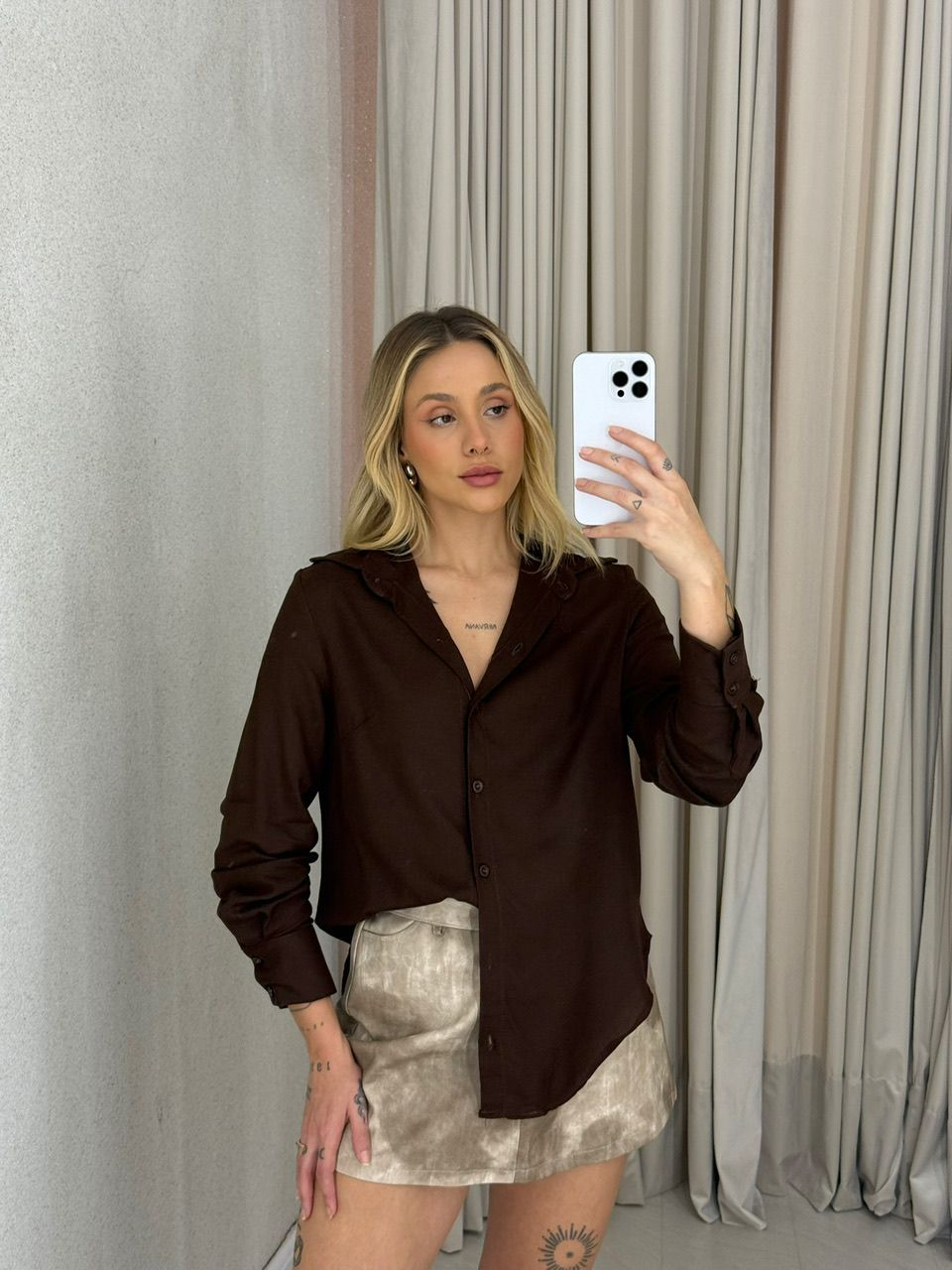 CAMISA ALANA LINHO MARROM