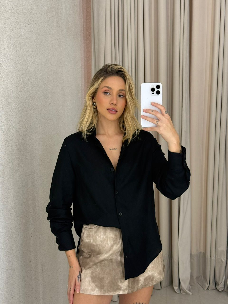 CAMISA ALANA LINHO Preta