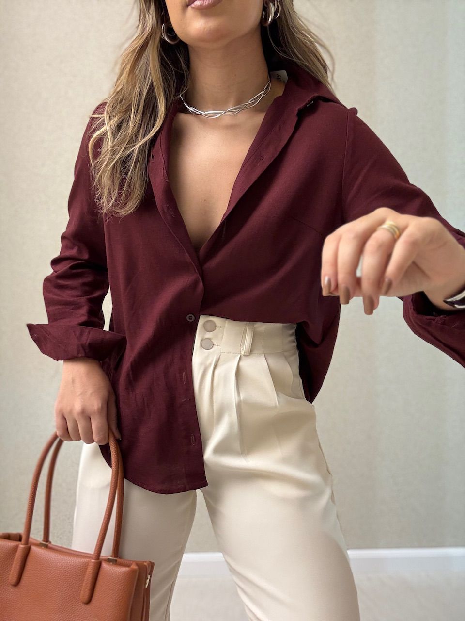 CAMISA ALANA LINHO VINHO