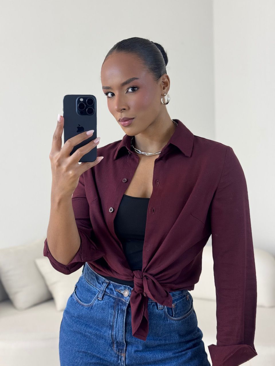 CAMISA ALANA LINHO VINHO - 0063870168 - CAROLLA FERRARO