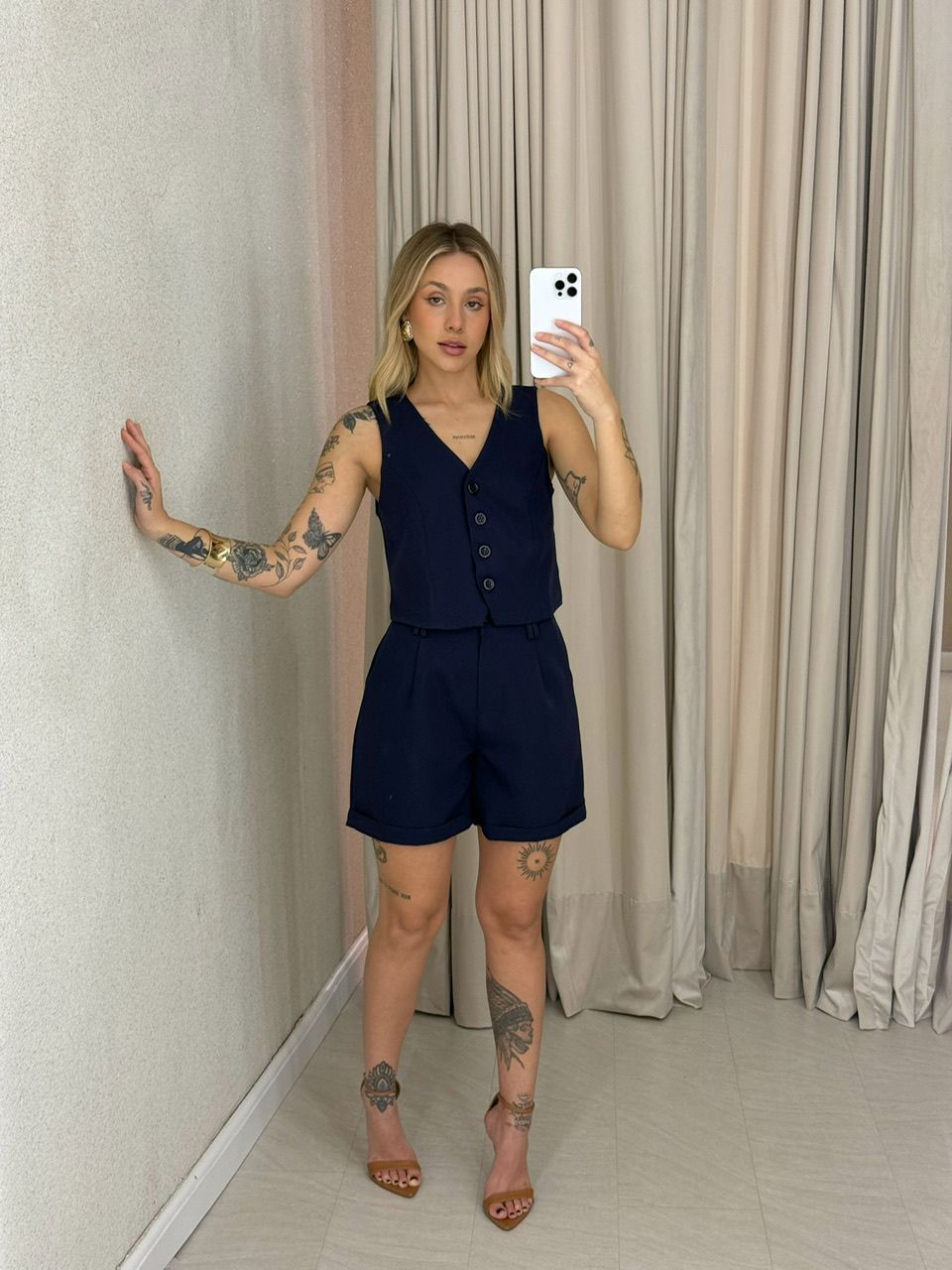 CONJUNTO ANA JÚLIA SHORT MARINHO