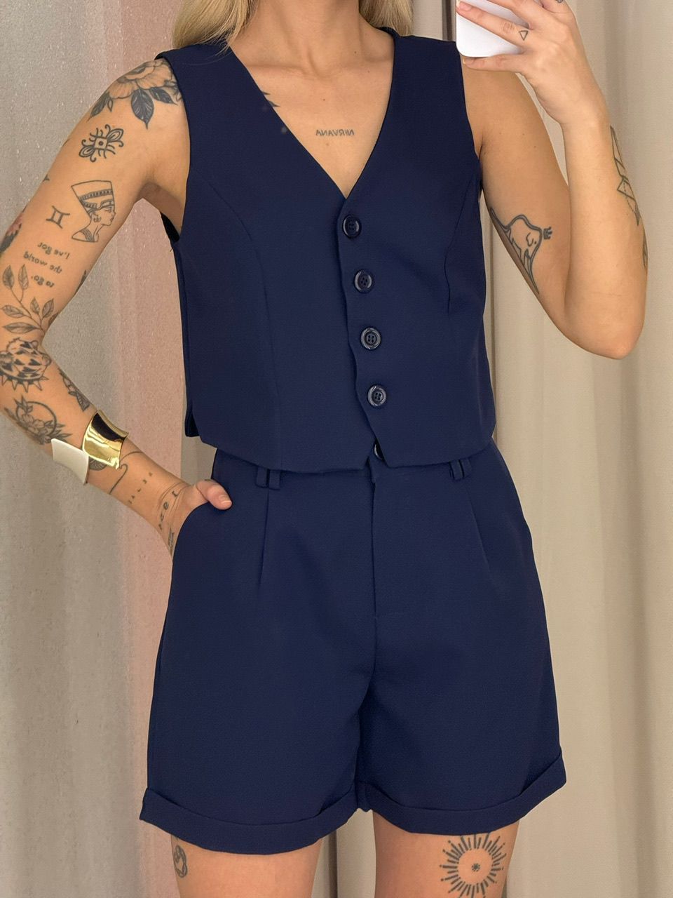 CONJUNTO ANA JÚLIA SHORT MARINHO