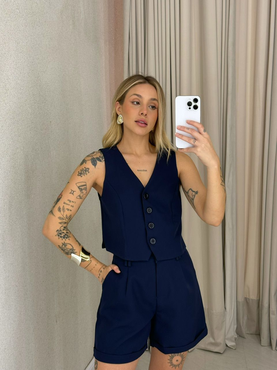 CONJUNTO ANA JÚLIA SHORT MARINHO