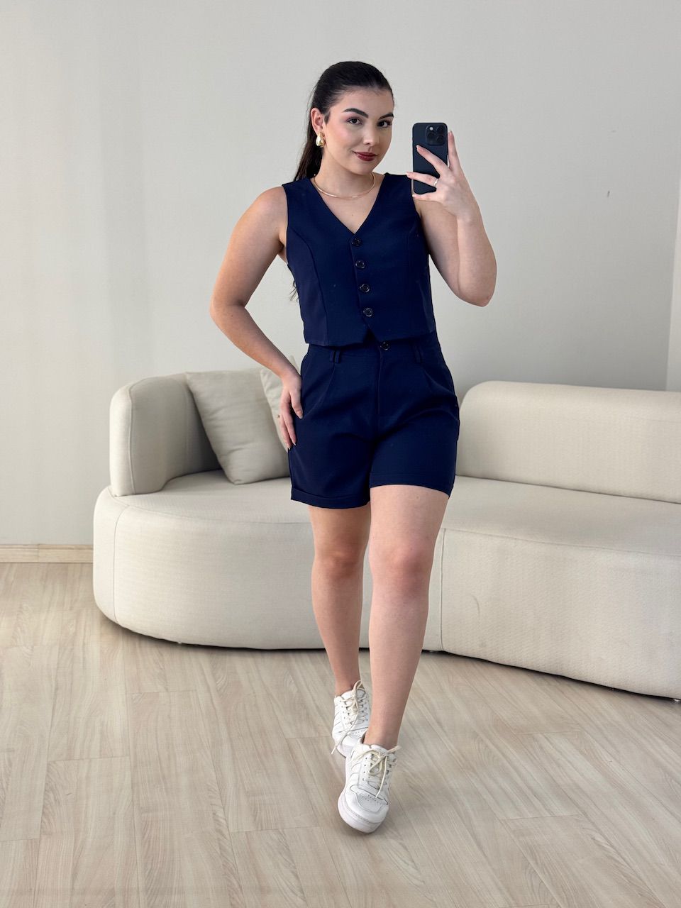 CONJUNTO ANA JÚLIA SHORT MARINHO