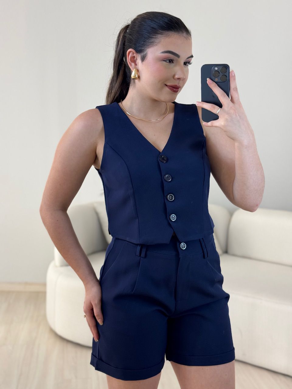 CONJUNTO ANA JÚLIA SHORT MARINHO