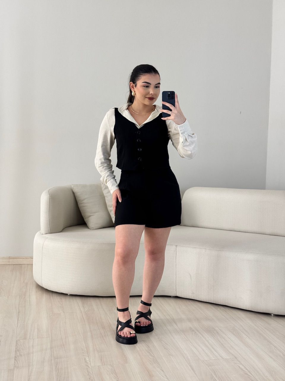 CONJUNTO ANA JÚLIA SHORT PRETO - 0063880032 - CAROLLA FERRARO