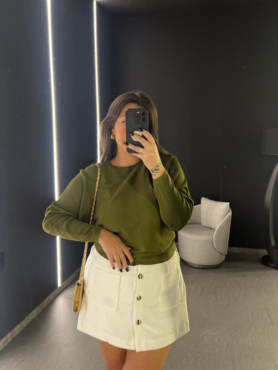 BLUSA CÁTIA MANGA LONGA VERDE OLIVA